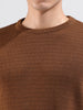 Men's Brown Slim Fit Textured Flat Knit Crew Neck T-Shirt
