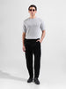 Men's Grey Slim Fit Textured Flat Knit Crew Neck T-Shirt