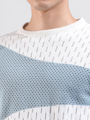 Men's White Slim Fit Textured Flat Knit Polo Collar T-Shirt