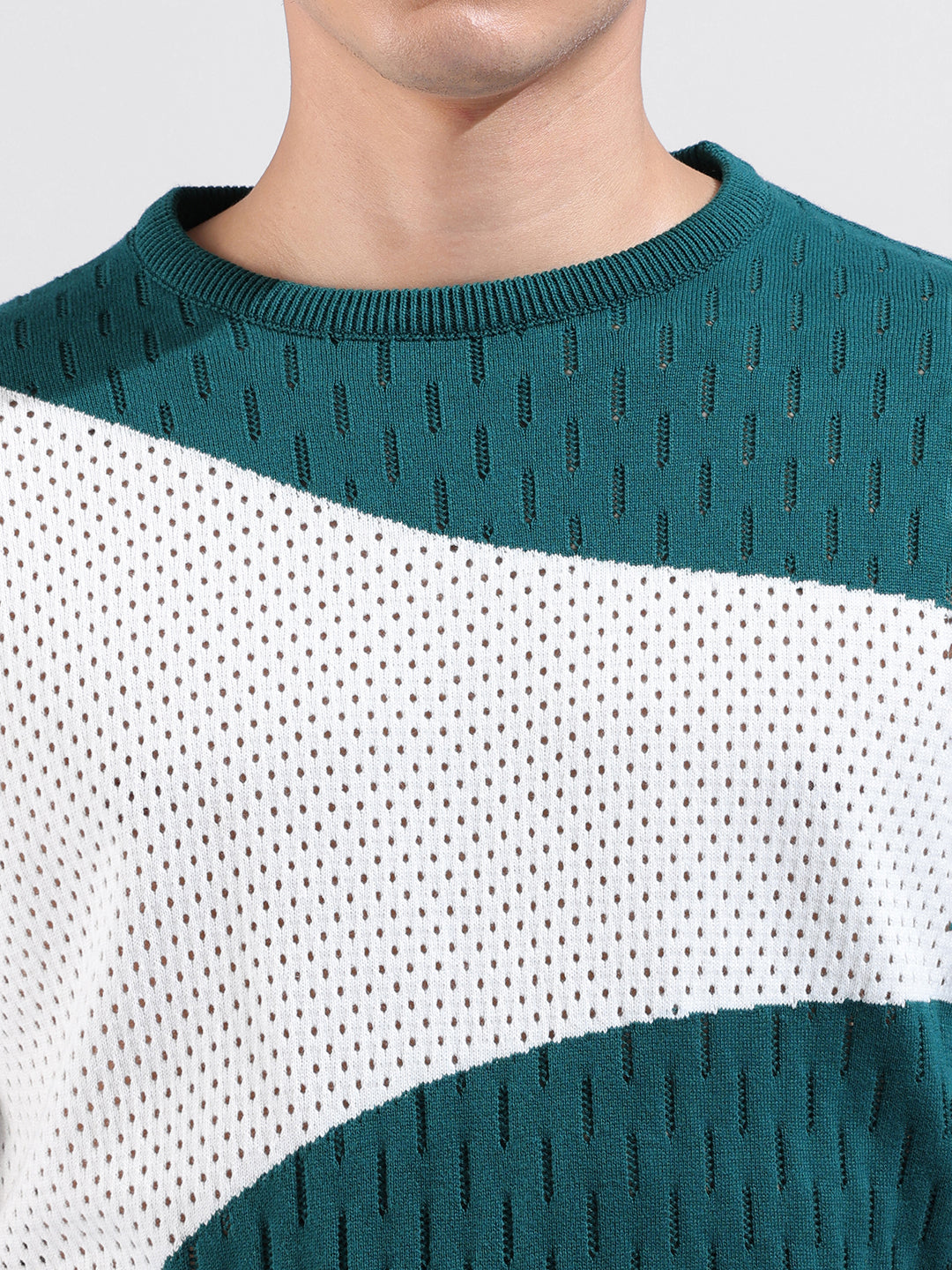 Men's Teal Slim Fit Solid Flat Knit Polo Collar T-Shirt
