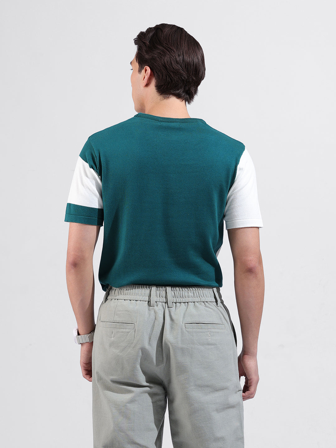 Men's Teal Slim Fit Solid Flat Knit Polo Collar T-Shirt