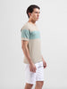 Men's Khaki Slim Fit Colourblocked Flat Knit Crew Neck T-Shirt