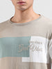 Men's Khaki Slim Fit Colourblocked Flat Knit Crew Neck T-Shirt