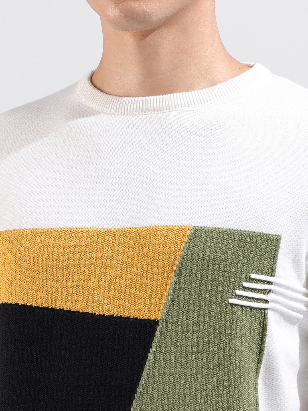 Men's White Slim Fit Textured Flat Knit Polo Collar T-Shirt