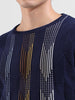 Men's Blue Slim Fit Textured Flat Knit Polo Collar T-Shirt