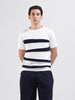 Men's White Slim Fit Colourblocked Flat Knit Polo Collar T-Shirt