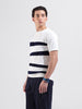 Men's White Slim Fit Colourblocked Flat Knit Polo Collar T-Shirt