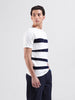 Men's White Slim Fit Colourblocked Flat Knit Polo Collar T-Shirt