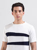 Men's White Slim Fit Colourblocked Flat Knit Polo Collar T-Shirt