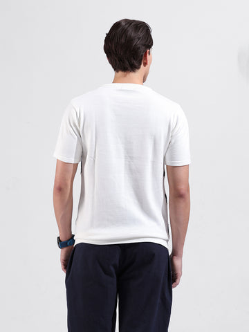 Men's White Slim Fit Colourblocked Flat Knit Polo Collar T-Shirt