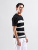Men's Black Slim Fit Colourblocked Flat Knit Crew Neck T-Shirt