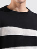 Men's Black Slim Fit Colourblocked Flat Knit Crew Neck T-Shirt