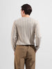Men's Beige Slim Fit Striped Flat Knit Crew Neck T-Shirt