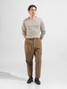 Men's Beige Slim Fit Striped Flat Knit Crew Neck T-Shirt
