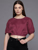 Freehand Maroon The Indian Garage Co Women Loose Fit Textured Crop Top