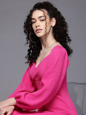 Freehand Women Fitted Textured Midi Dress