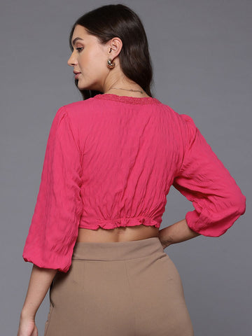Freehand by The Indian Garage Co Women Regular Fit Textured Gathered Waist Top