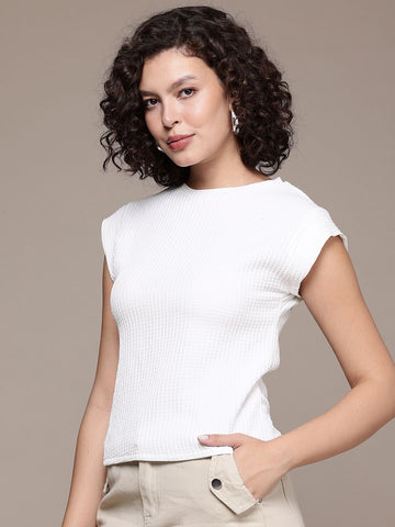 Freehand by The Indian Garage Co Women Boxy Textured Boxy Top