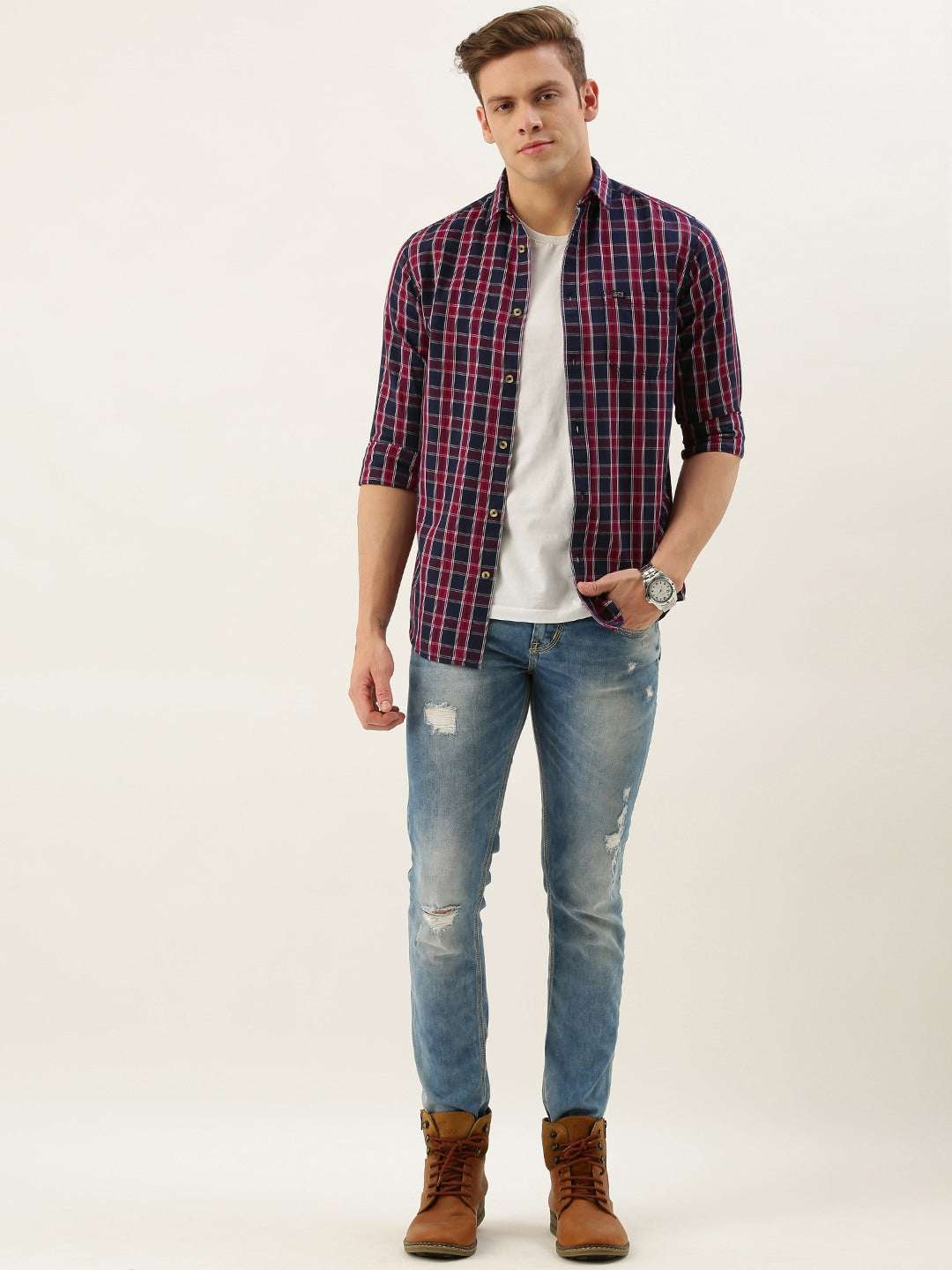 Shop Men Casual Checked Shirt Online.