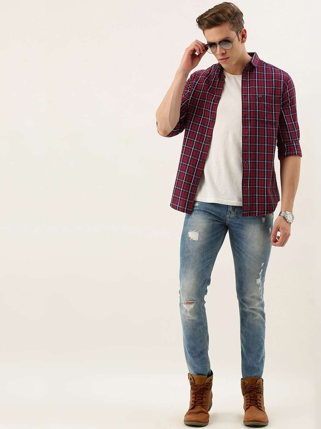 Shop Men Casual Checked Shirt Online.