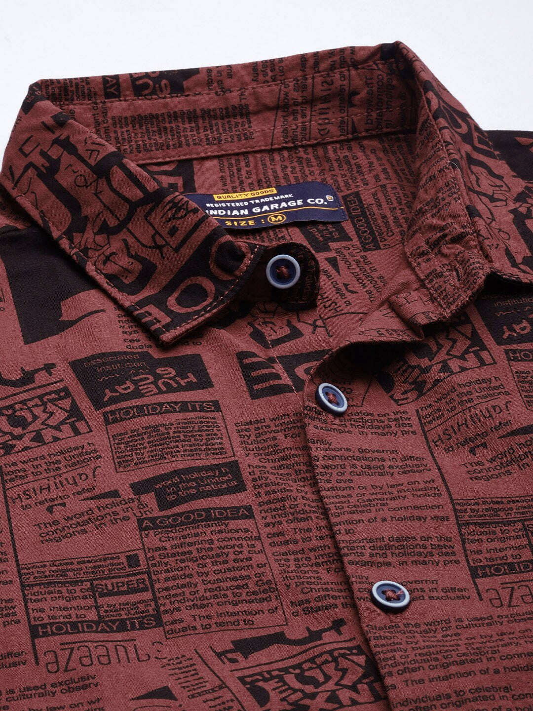 Shop The Indian Garage Co Men Rust Red & Black Comfort Printed Cotton Shirt Online.