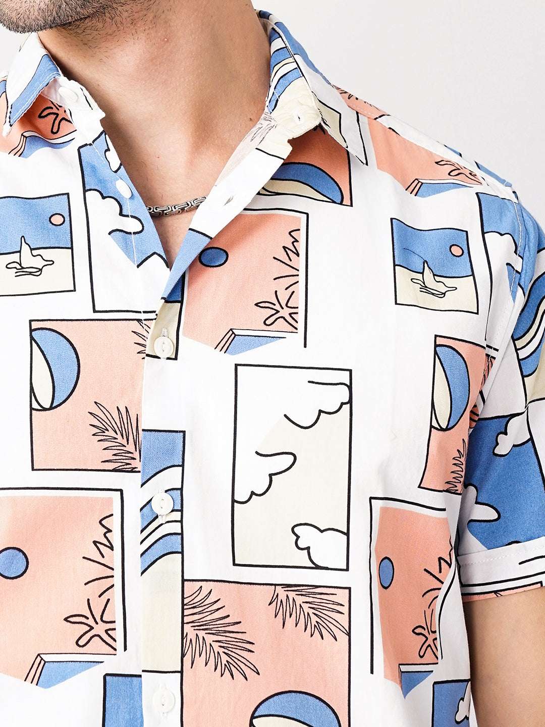 Shop The Indian Garage Co Men White Printed Cotton Casual Shirt Online.