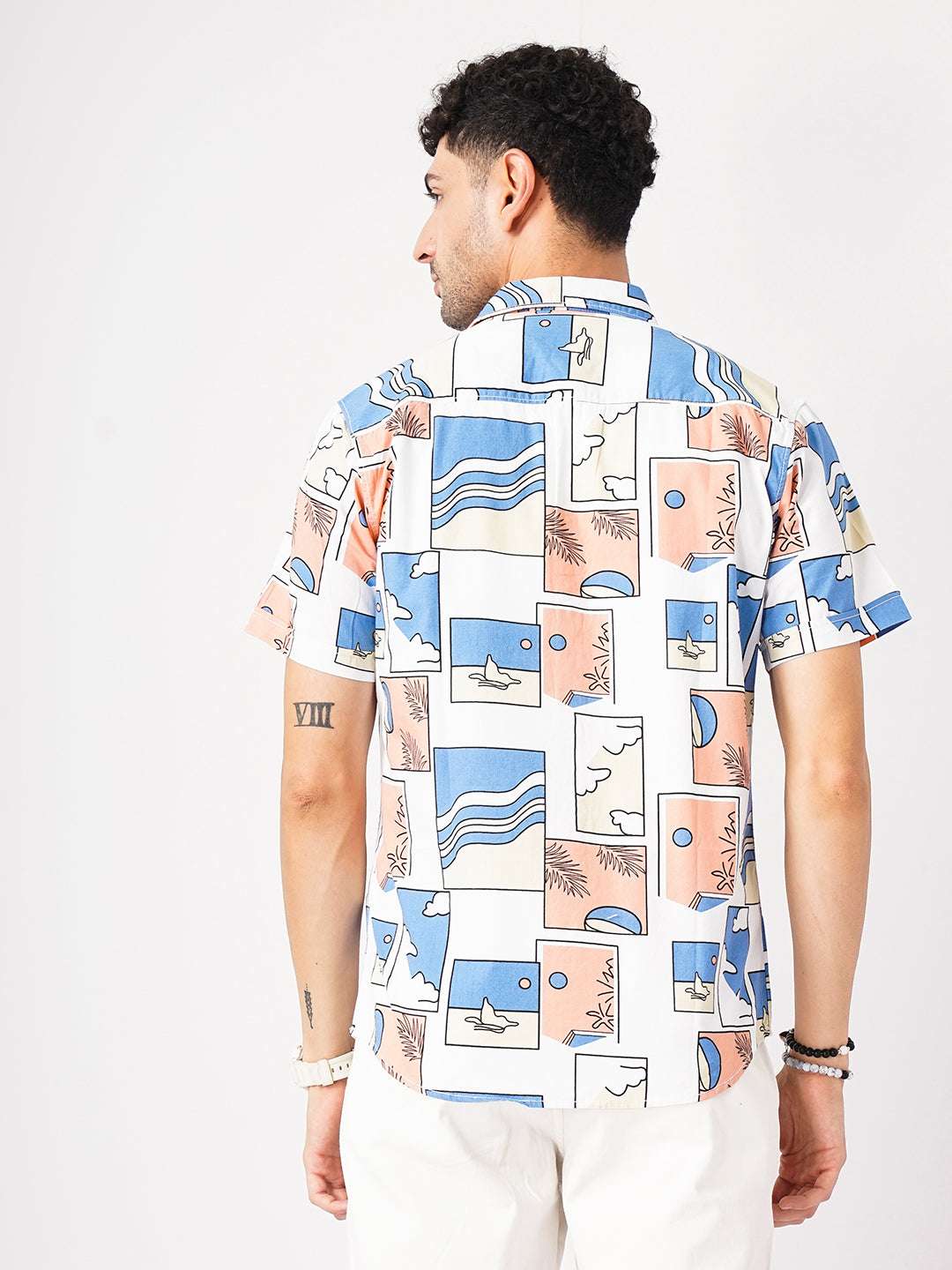 Shop The Indian Garage Co Men White Printed Cotton Casual Shirt Online.