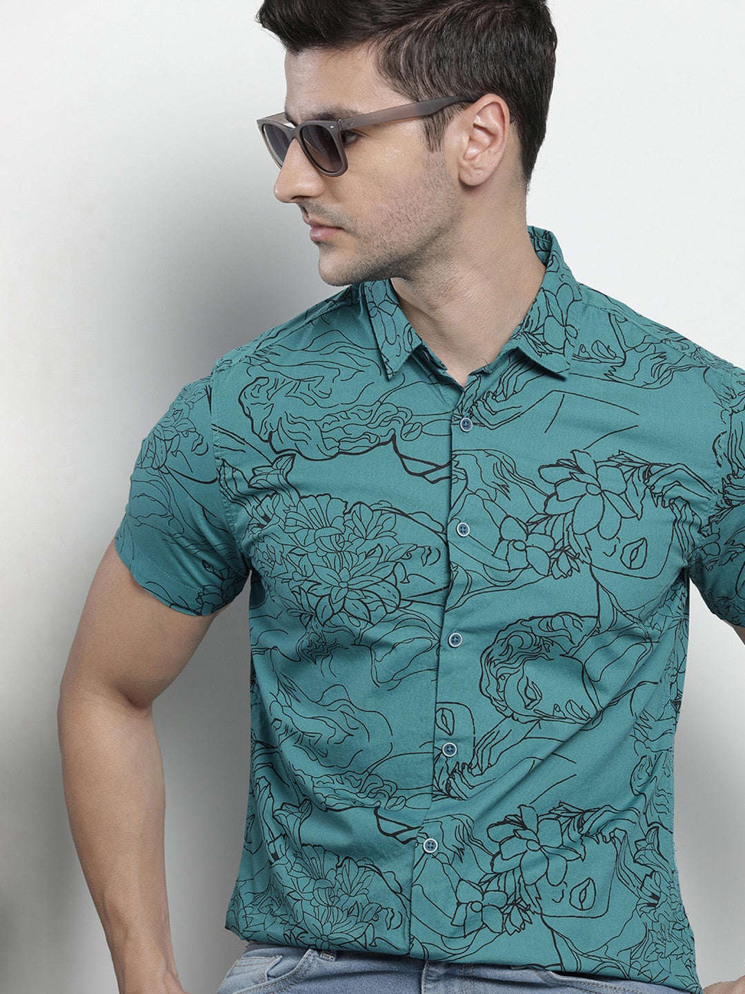 Shop The Indian Garage Co Men Blue Classic Graphic Printed Casual Shirt Online.