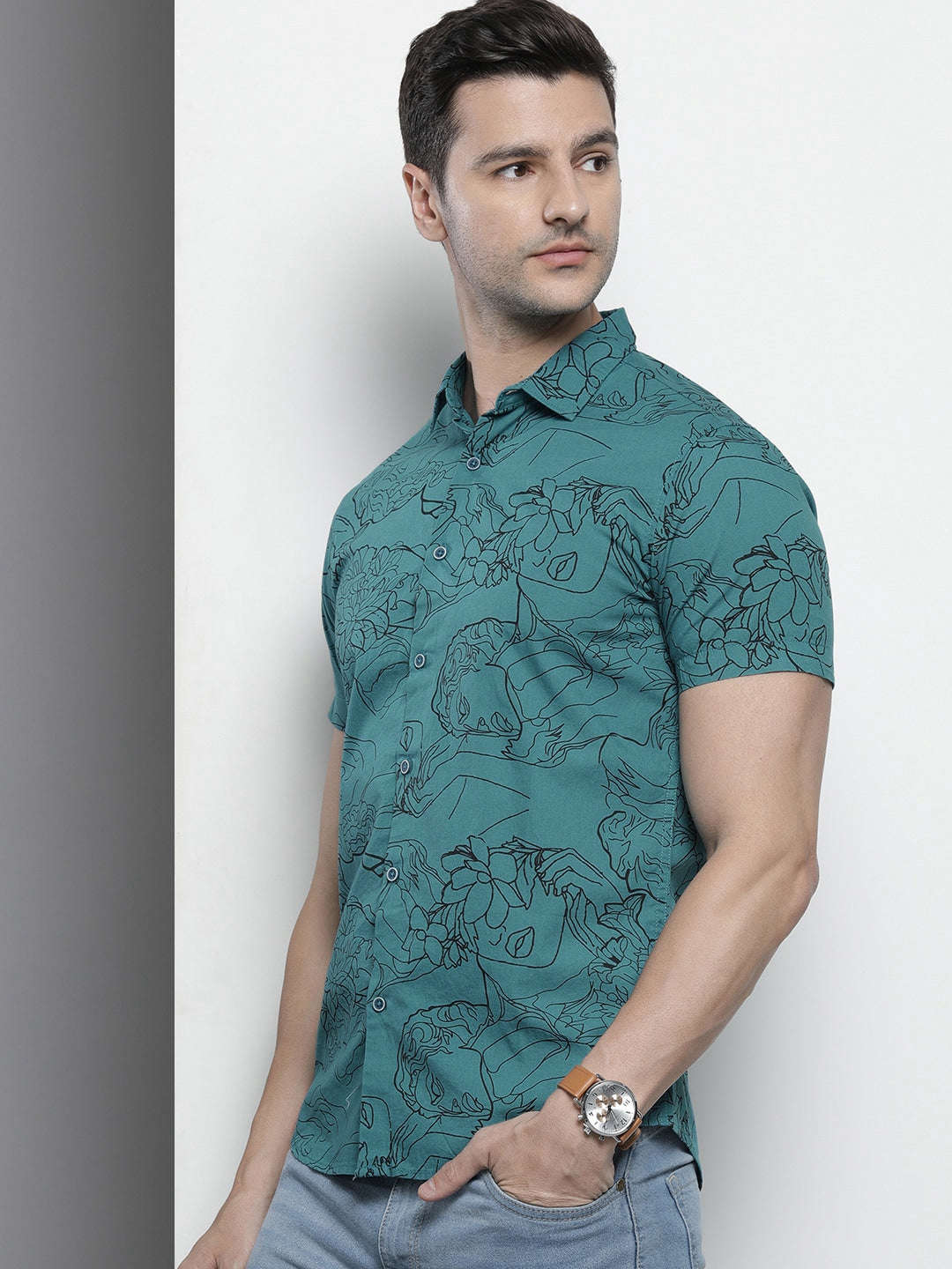 Shop The Indian Garage Co Men Blue Classic Graphic Printed Casual Shirt Online.