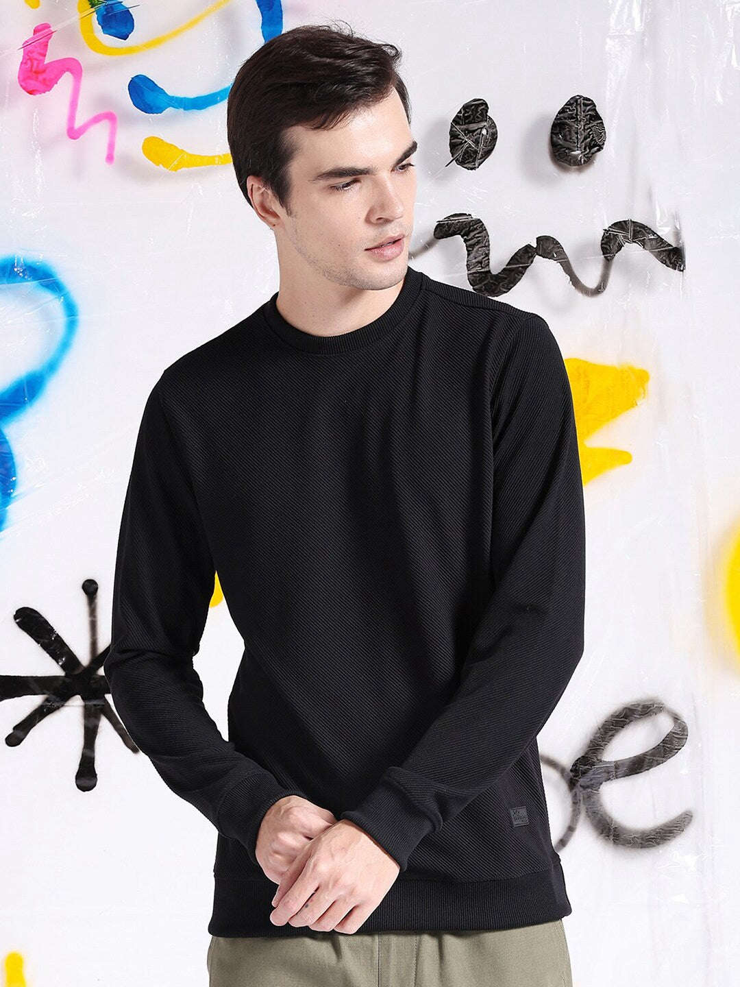 Shop Men's Textured Regular Fit Sweatshirt Online.