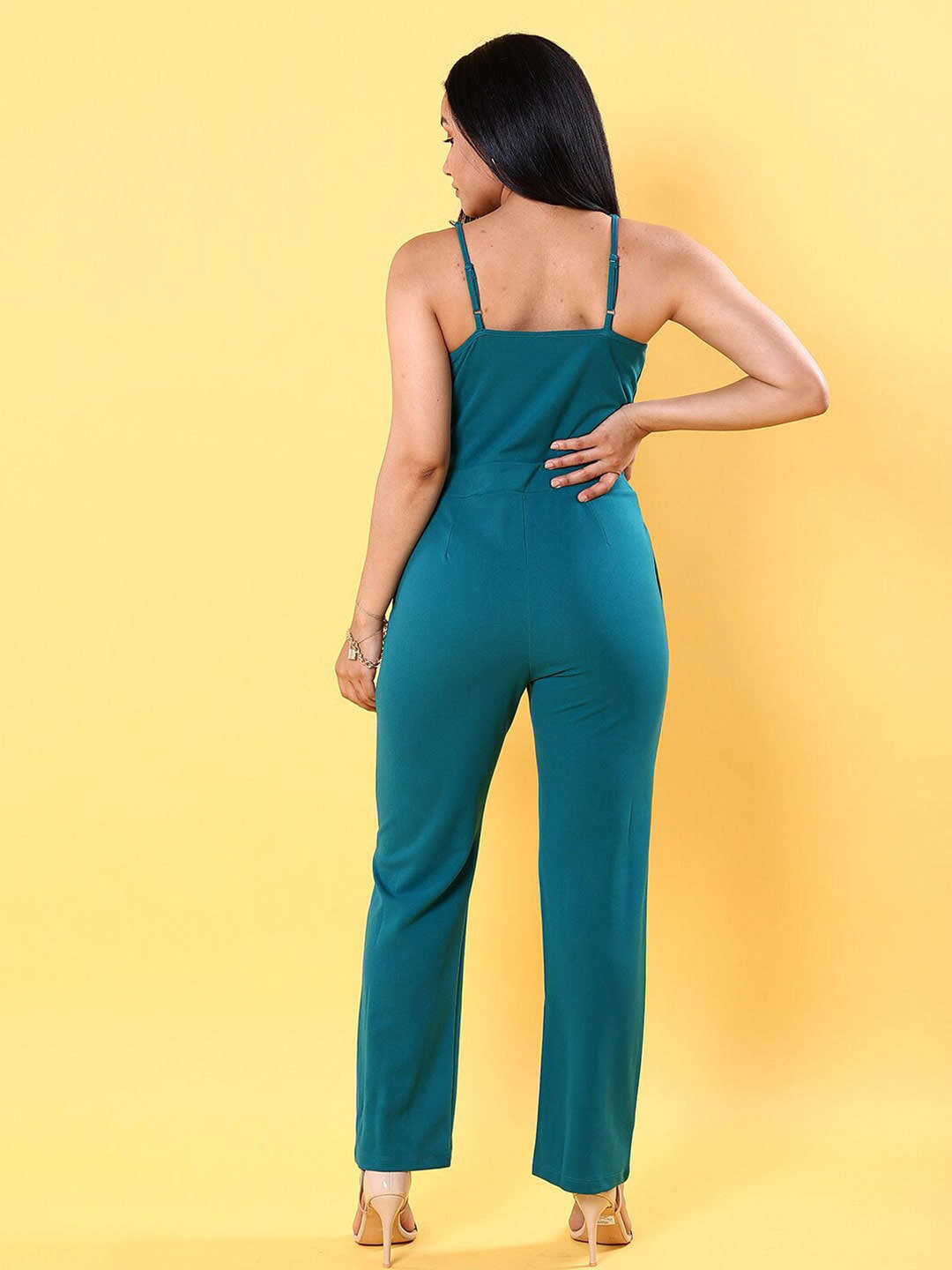 Shop Women Front Pleated Flare Jumpsuit Online.