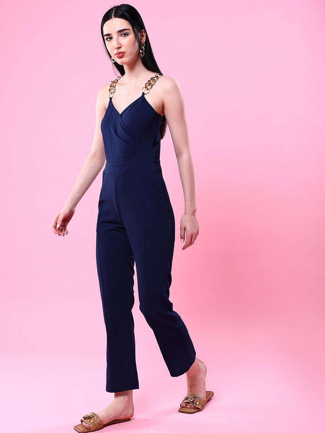 Shop Women Front Pleated Flare Jumpsuit Online.