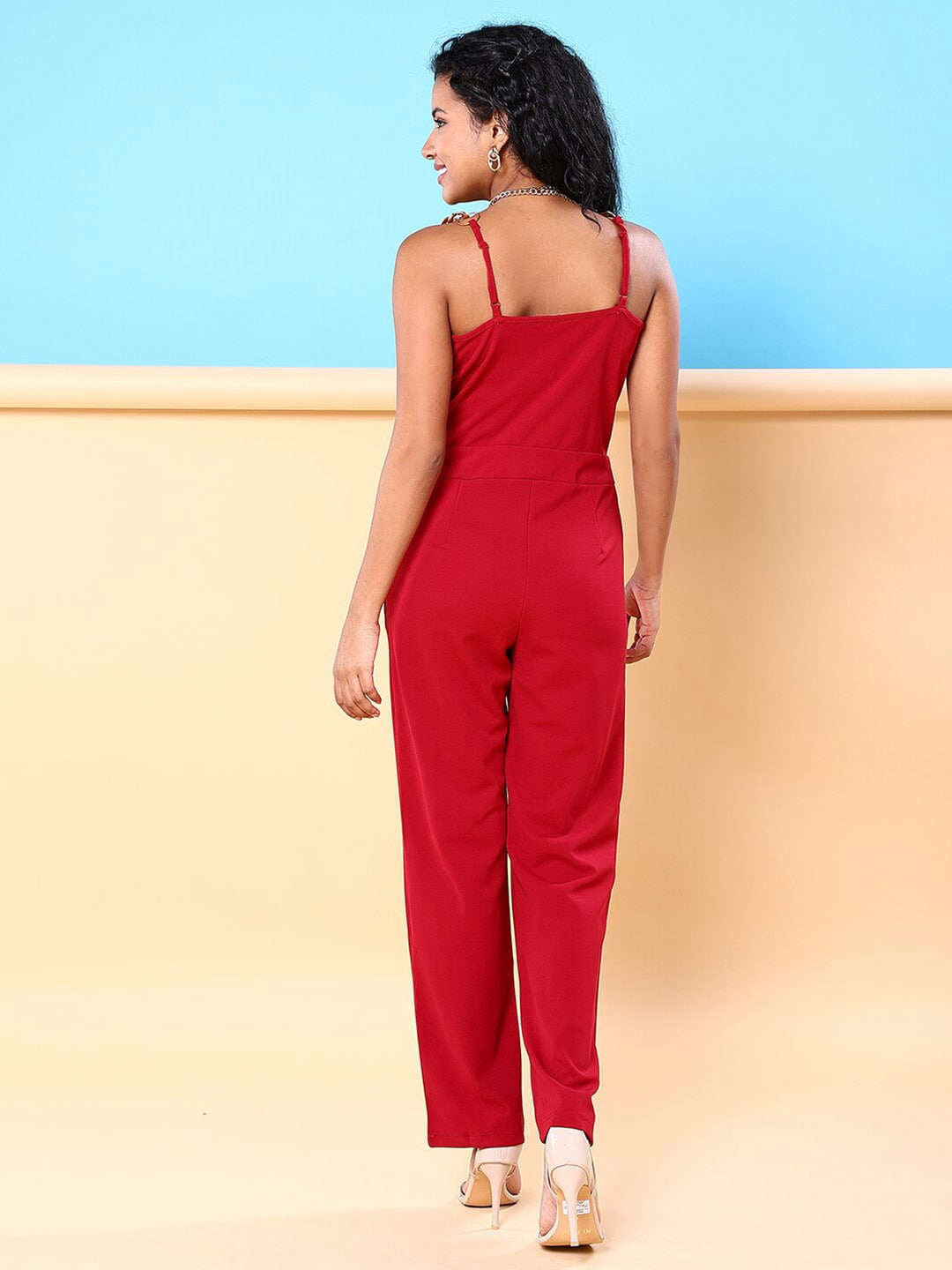 Shop Women Front Pleated Flare Jumpsuit Online.