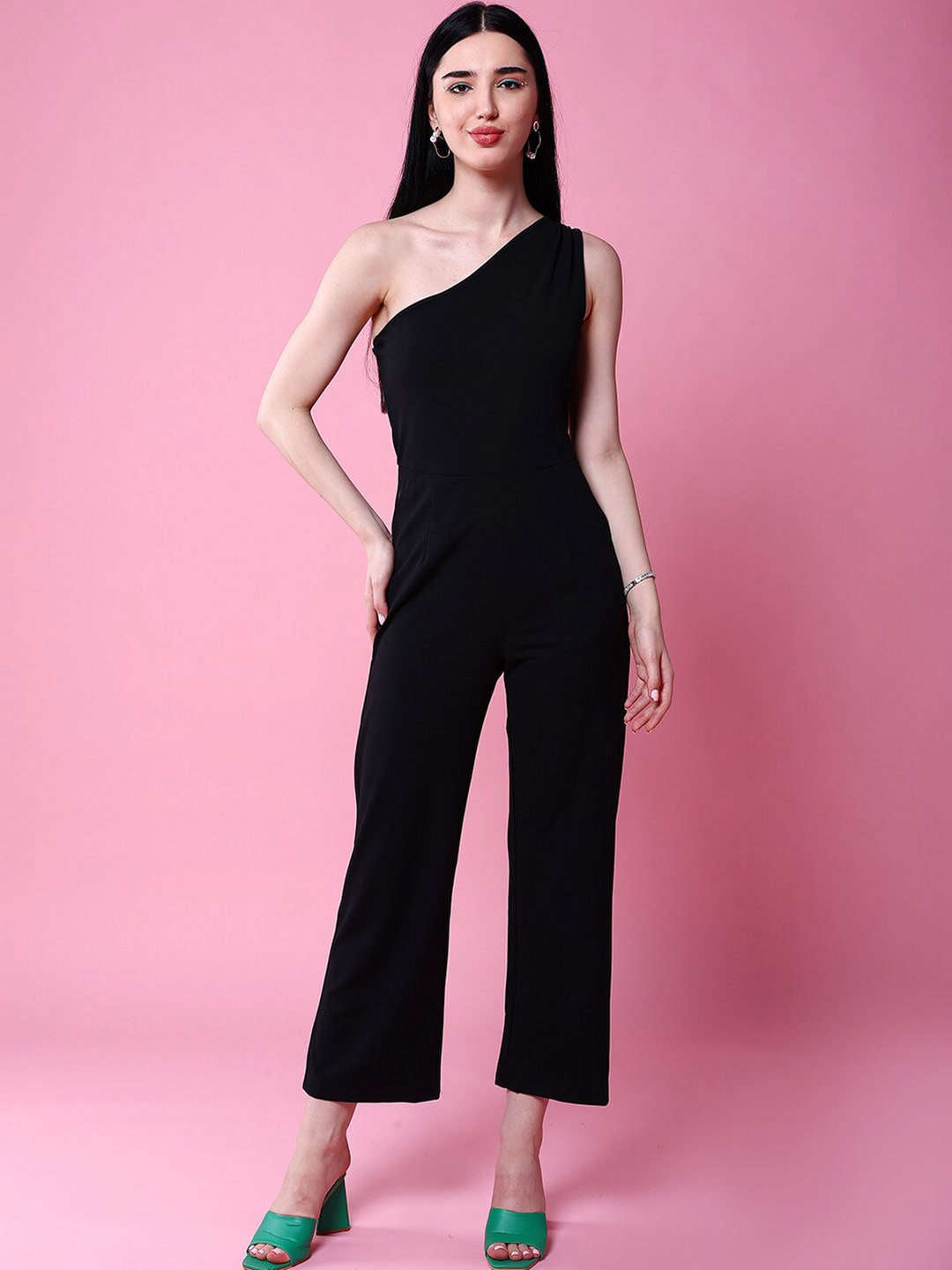 Shop Women Fitted One Shoulder Flare Jumpsuit Online.