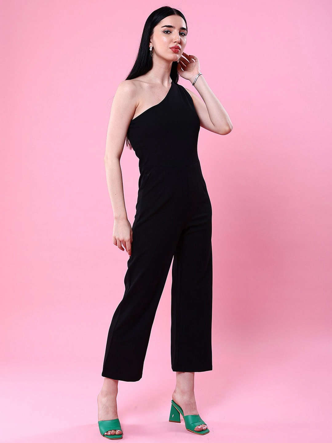 Shop Women Fitted One Shoulder Flare Jumpsuit Online.