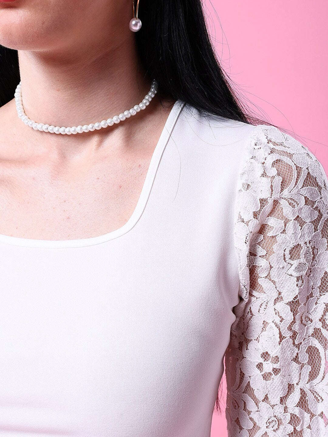 Shop Women Bishop Lace Sleeve Fitted Top Online.