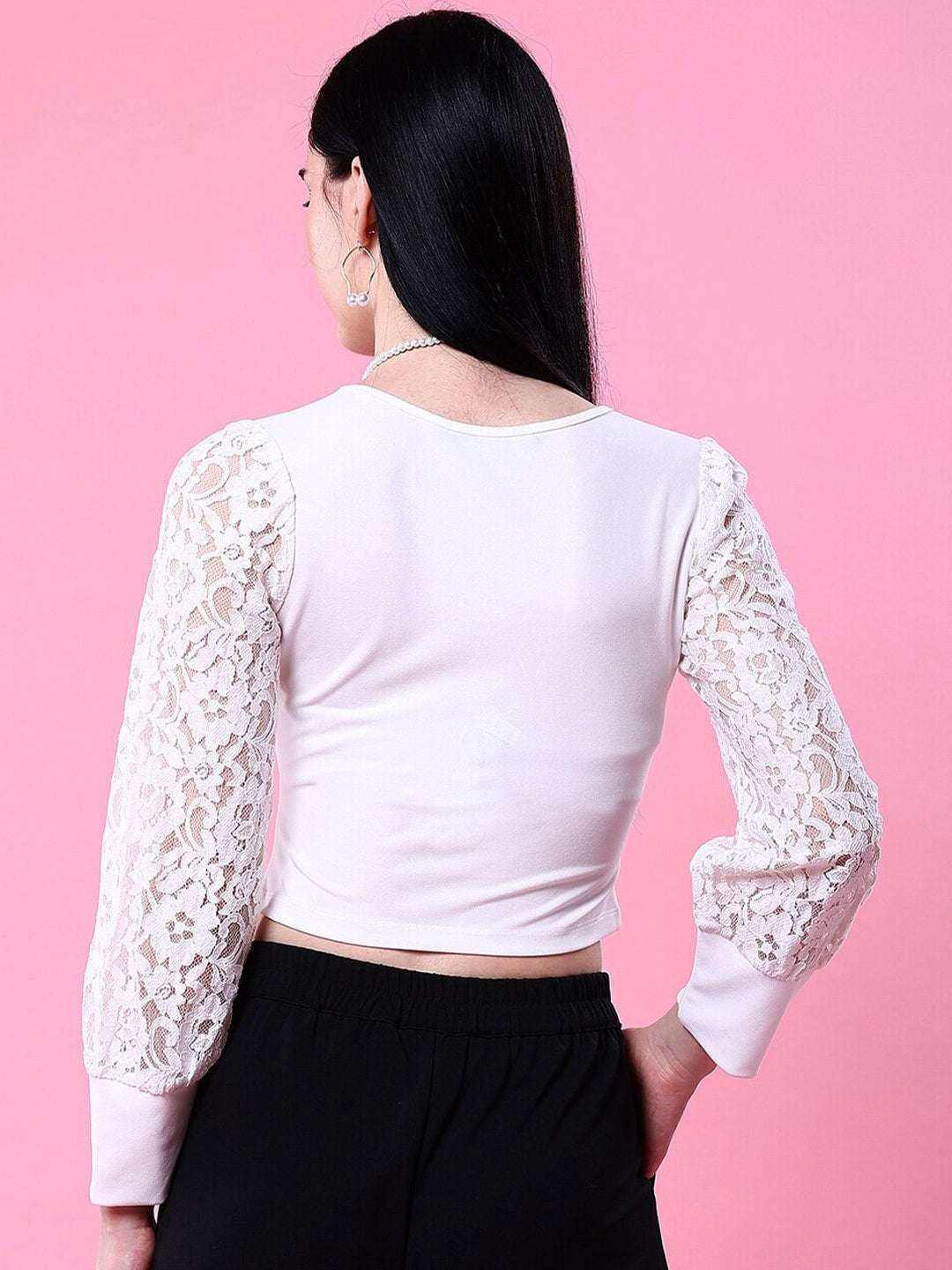 Shop Women Bishop Lace Sleeve Fitted Top Online.