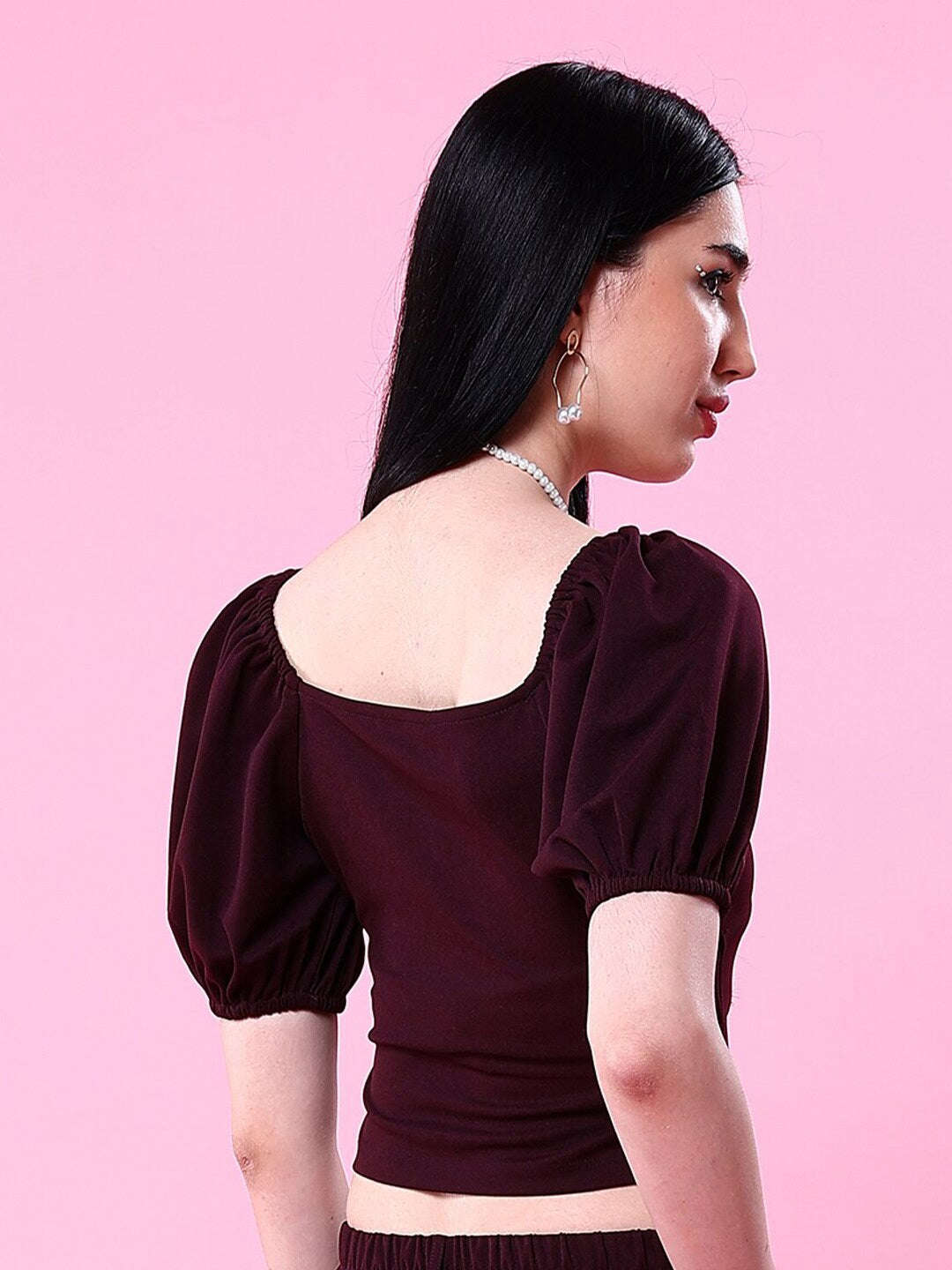 Shop Women V Neck Top With Puff Sleeves Online.