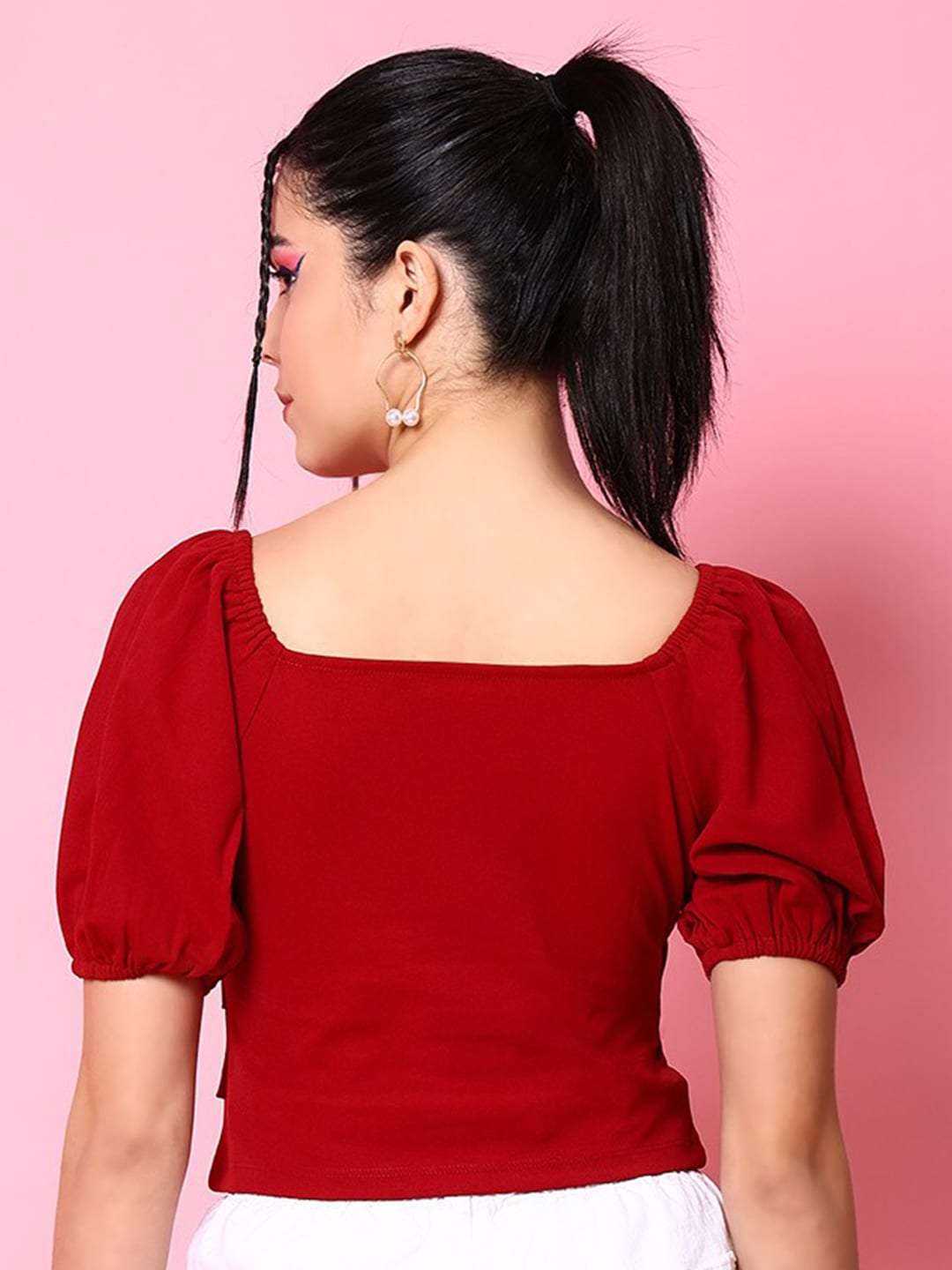 Shop Women V Neck Top With Puff Sleeves Online.