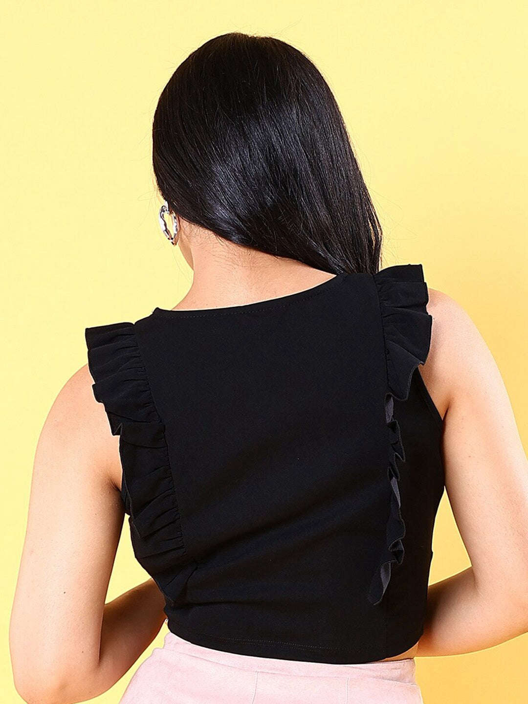 Shop Women V Neck Ruffle Crop Top Online.