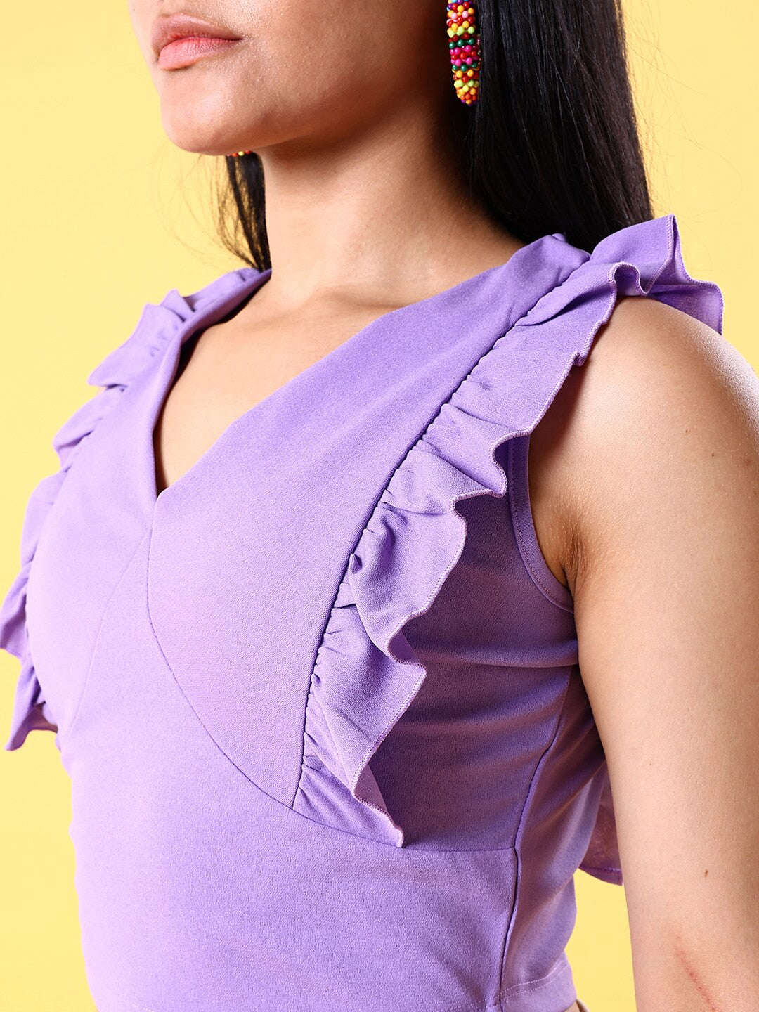 Shop Women V Neck Ruffle Crop Top Online.