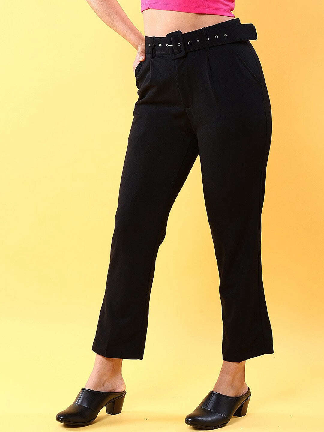 Shop Women Tapered Pleated Pant With Belt Online.