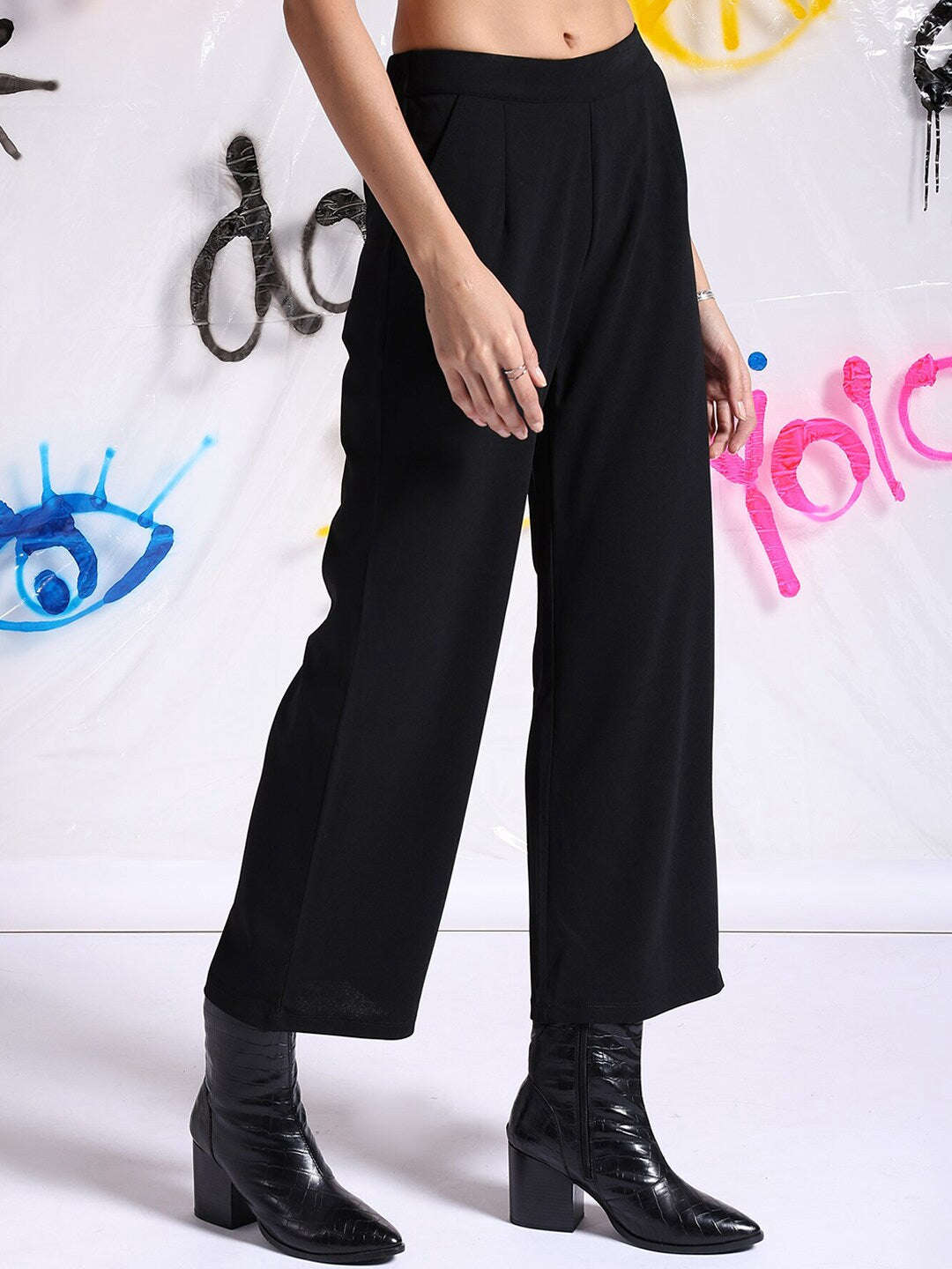 Shop Women Solid Wide Leg Trouser Online.