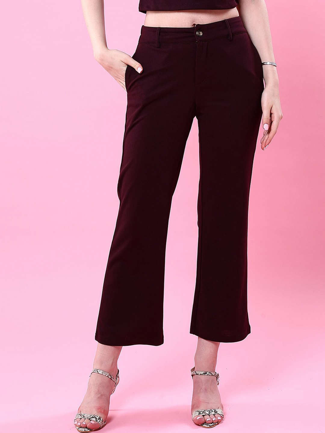 Shop Women Solid Wide Leg Trouser Online.