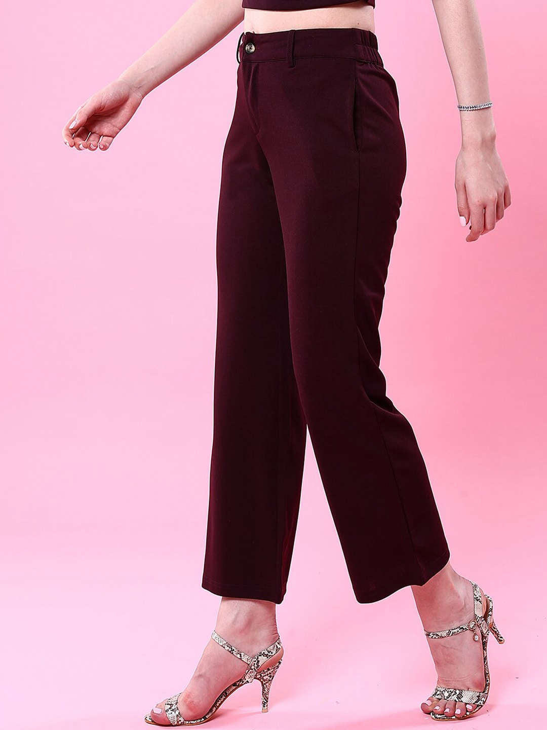 Shop Women Solid Wide Leg Trouser Online.