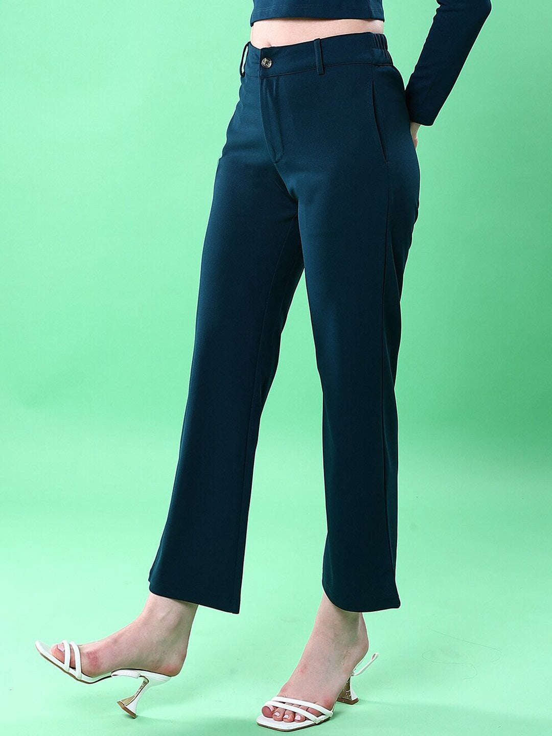 Shop Women Solid Wide Leg Trouser Online.