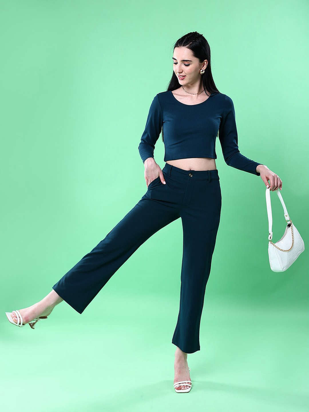 Shop Women Solid Wide Leg Trouser Online.