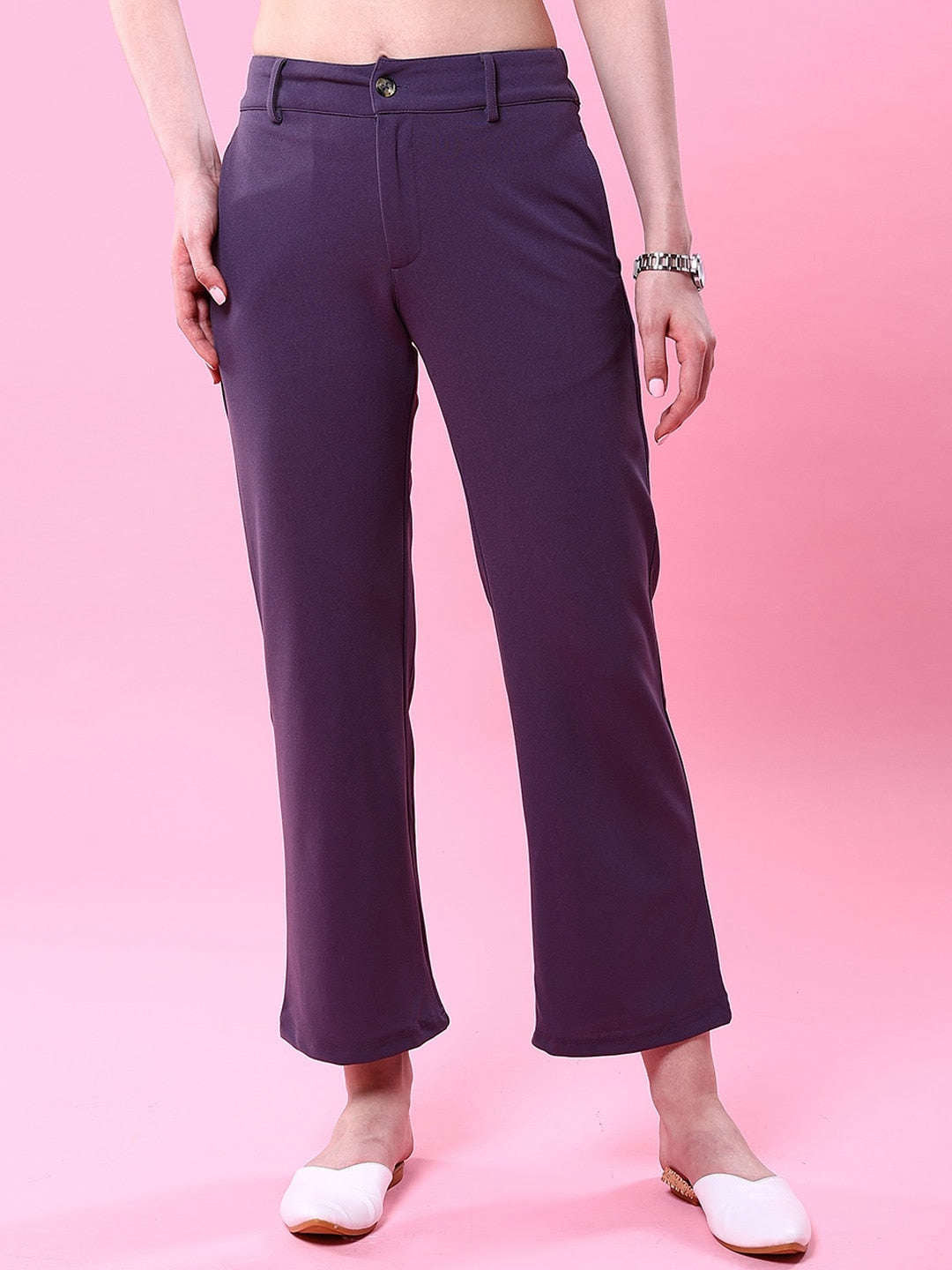 Shop Women Solid Wide Leg Trouser Online.