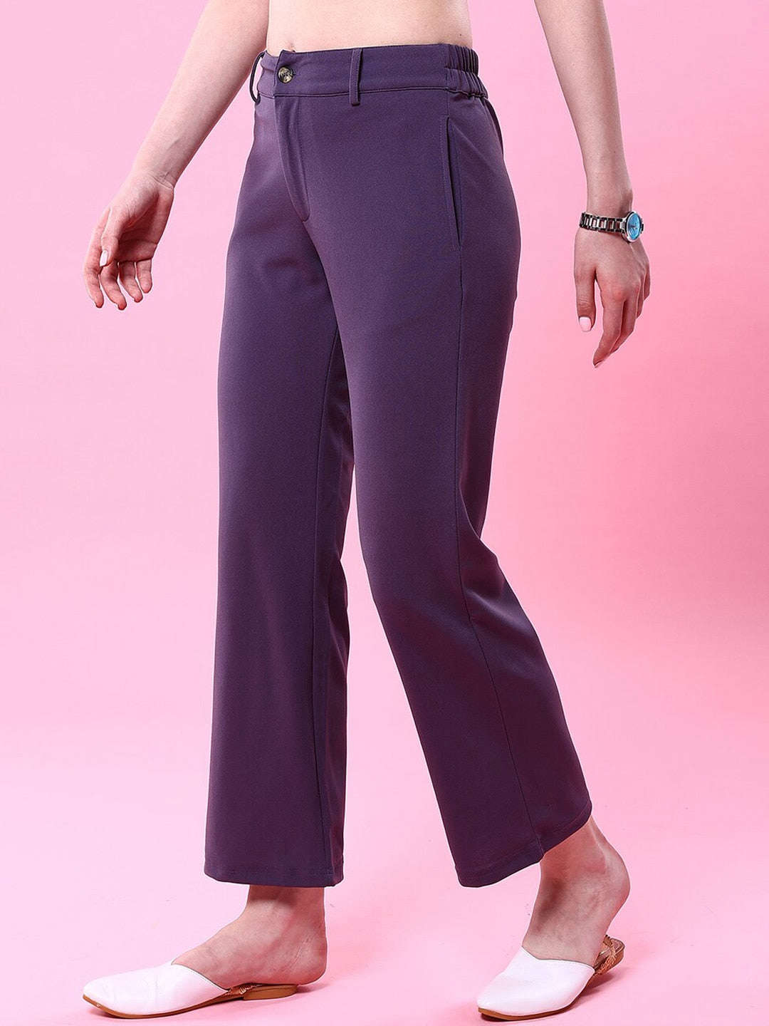 Shop Women Solid Wide Leg Trouser Online.