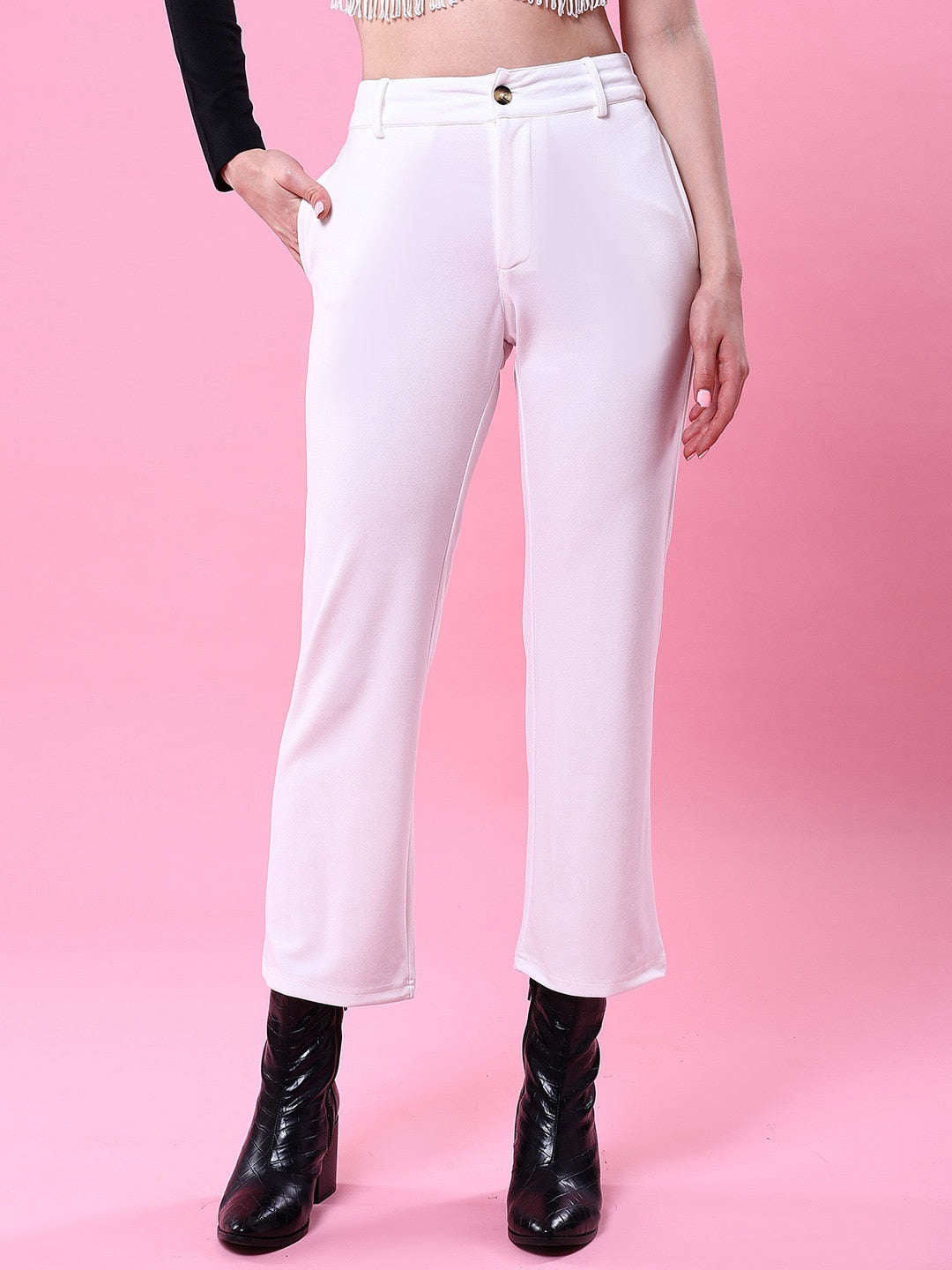 Shop Women Solid Wide Leg Trouser Online.